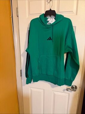 adidas Men's Green Crewneck Hoodie with Black Stripe Accents